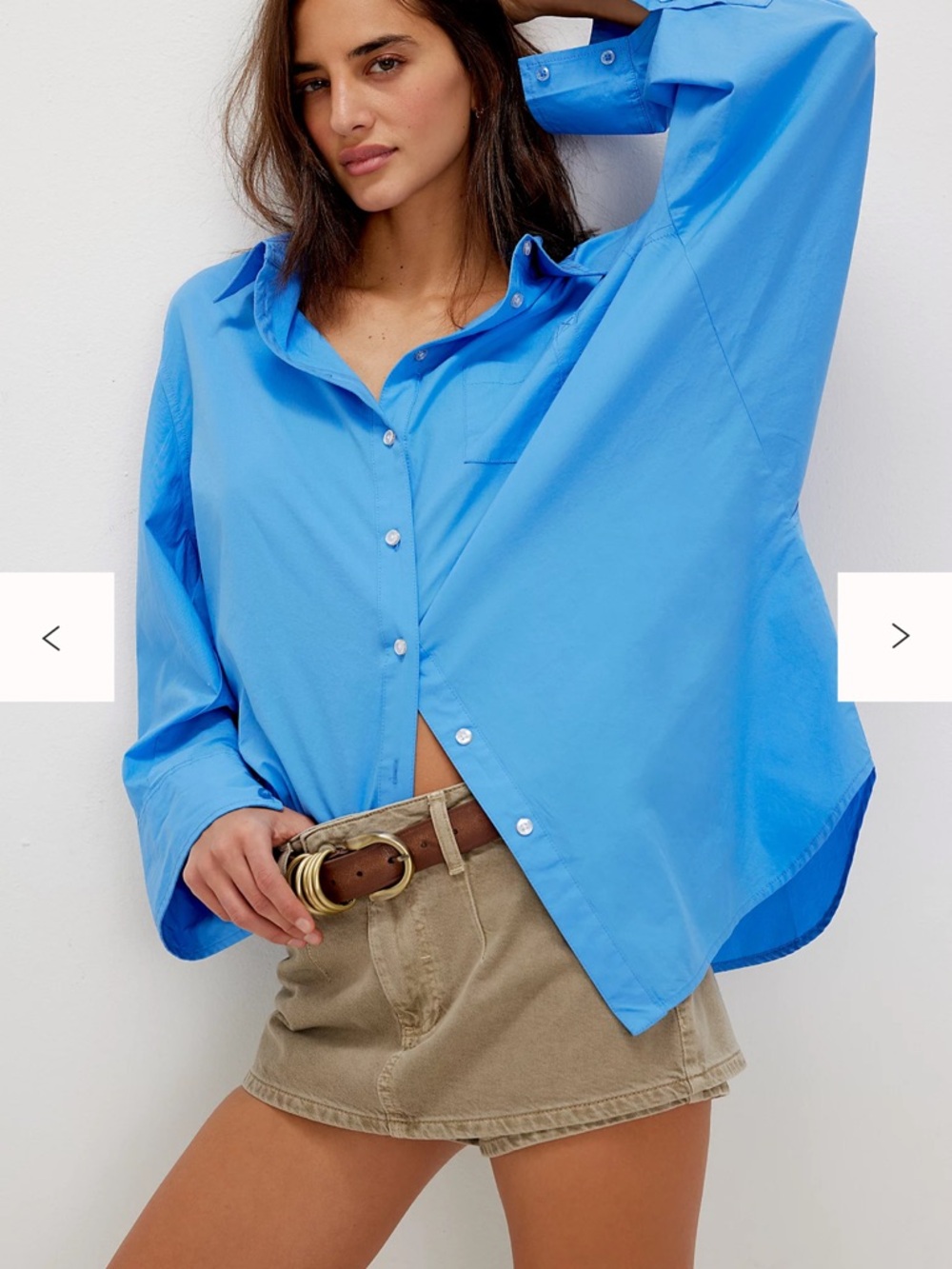 Free People Light Sapphire Blue Button-Up Relaxed Light Weight Cotton Shirt